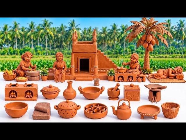 Amazing 12 Cute Tiny Kitchen Set DIY | How to Make Miniature Mitti Bartan 🍶 | Handmade Clay House
