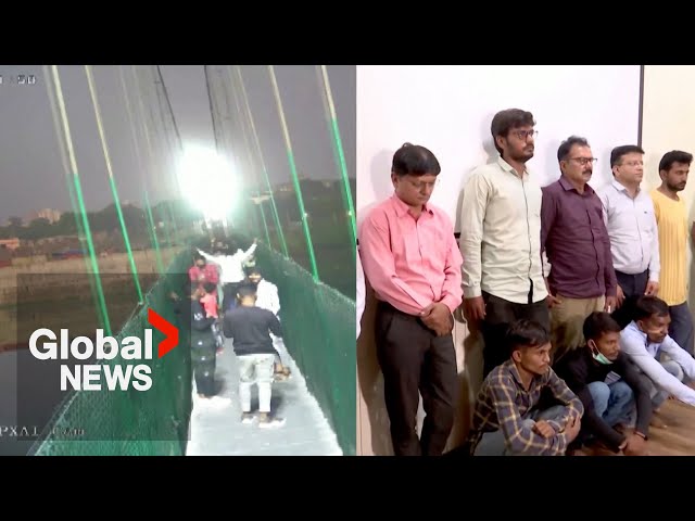 Moment of deadly bridge collapse in India caught on camera, 9 people arrested