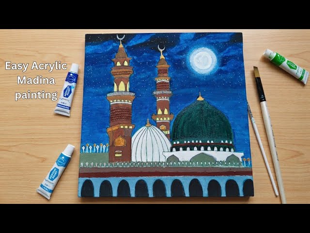 Easy Madina in moon light painting on canvas step by step | acrylic ideas 🎨🖌️😍
