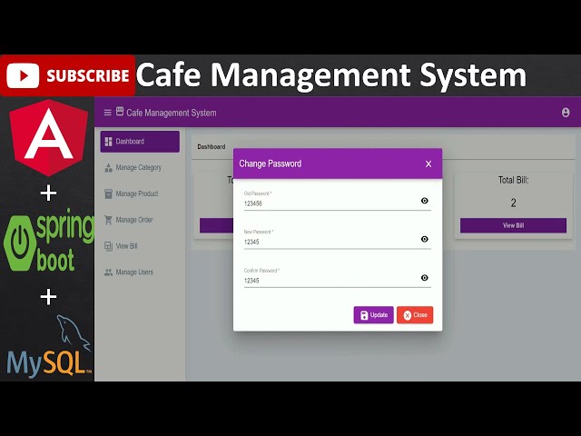 Cafe Management System (Angular, Spring Boot - Java, MySQL Database)