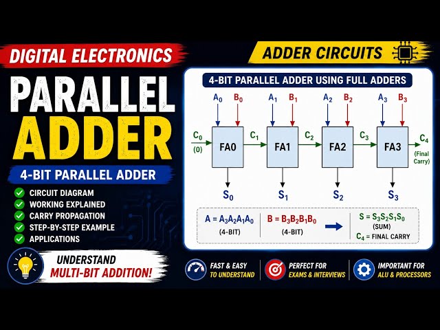 Parallel Adder Explained | 4-Bit Parallel Adder, Working | Digital Electronics | Hindi