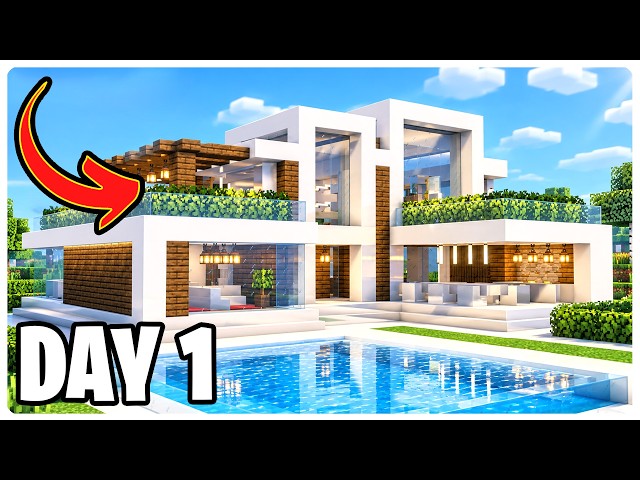 Easy DAY 1 Modern House with Pool | Minecraft Tutorial