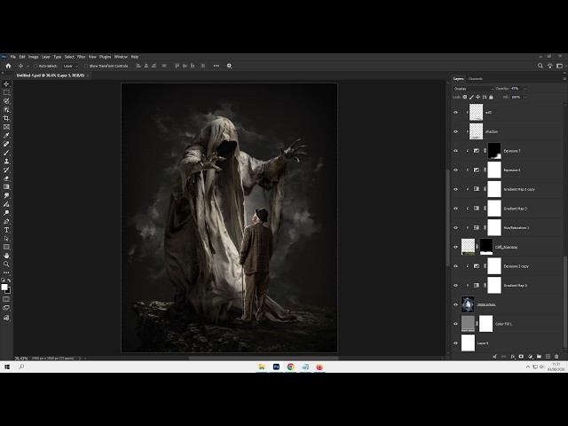 Creating a Dark Fantasy Giant Ghost Scene in Photoshop | Live Editing