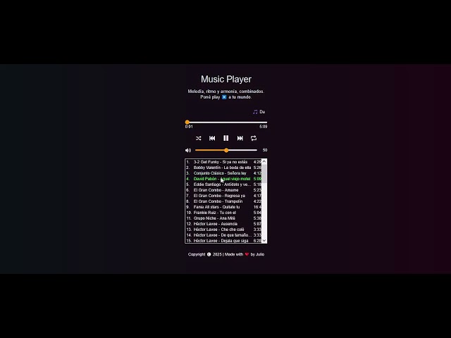 Hice mi propio 🎵 reproductor de música 🎵 (javascript, html, css), 👏👏👏.