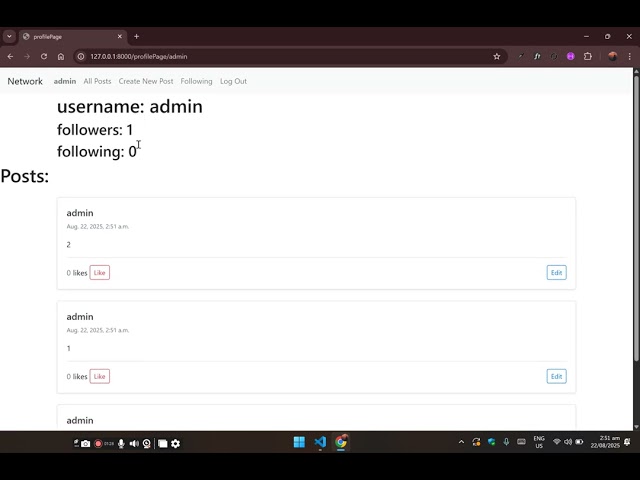 Project 4 demo | Network | Cs50 Web with Python and JavaScript