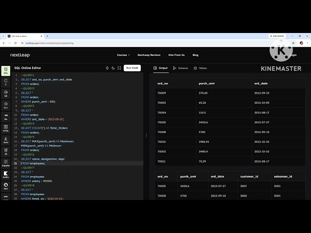 SQL Minor Project .This video demonstrates SQL queries on Orders and Employees tables.