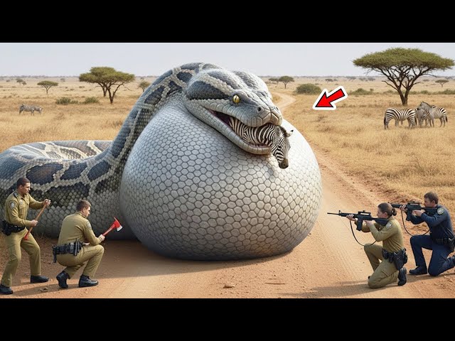 Courageous Rescue Team Subdues Giant Python to Free a Wild Zebra