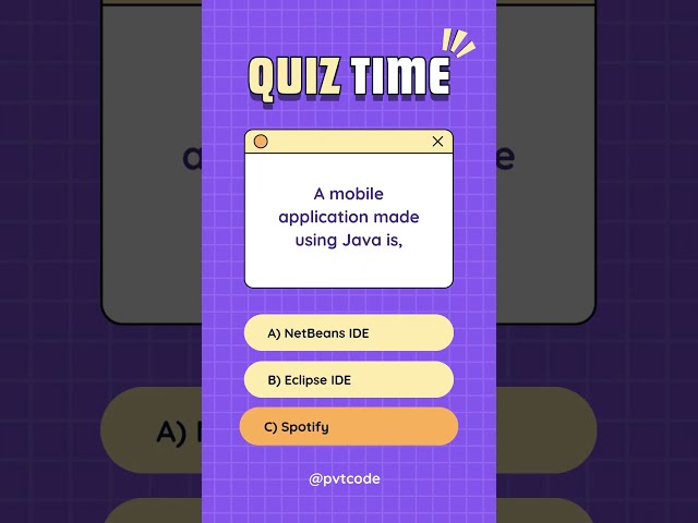 Quiz 11 (A mobile application made using Java is,) #shrots  #featuresofjava #privatecode @pvtcode
