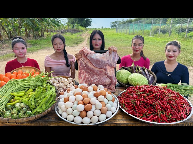 How to cook pork egg and fresh vegetable to make steamed prahok recipe | Amazing video