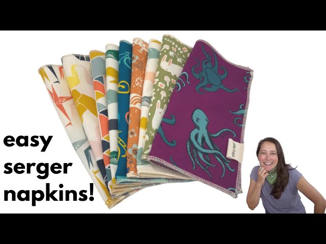How to sew a napkin on a serger. Easy beginner serger project!