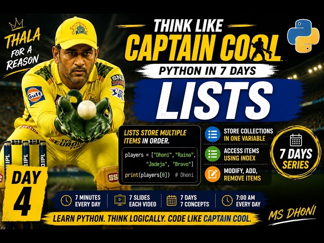 🏏🧑‍💻 THINK LIKE CAPTAIN COOL | Day 4 – Python Lists
