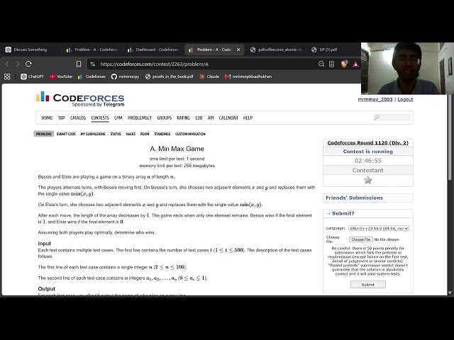 Codeforces Round 1120 (Div. 2) ABC1. Live Contest.