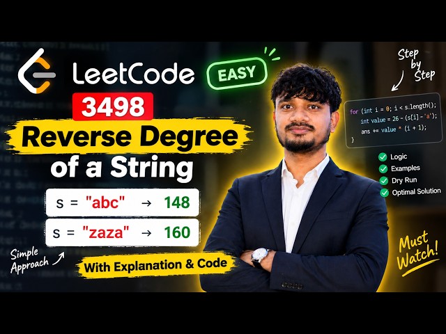 LeetCode 3498: Reverse Degree of a String | Easy DSA Problem Explained | Optimal Solution