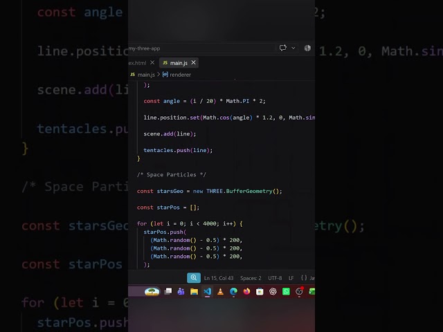 Built a Cosmic Jellyfish using Three.js 🪼✨. #html #css #javascript #threejs #coding #webdevelopment