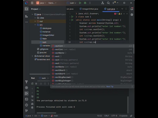 Write a program to sum up three numbers in java. Take the numbers as input from the user.