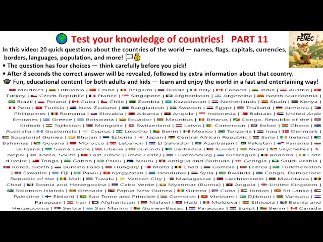 🌍 20 Quick Questions About the Countries of the World  PART 11