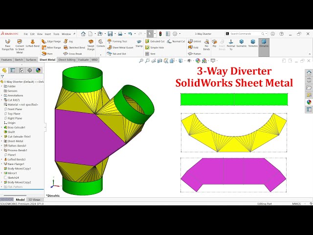 3-Way Diverter Modeling in SolidWorks Sheet Metal