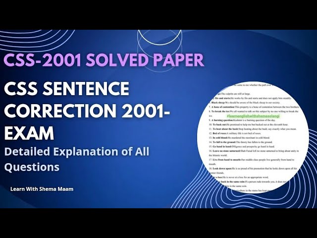 Solved 2001 Sentence Correction| Complete CSS Solved Papers By Shema Maam
