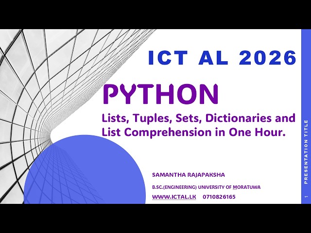 Lists, Tuples, Sets, Dictionary and List Comprehension in one hour