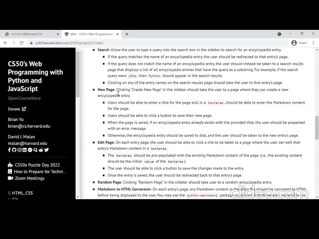 Harvard's CS50 Web Programming with Python and Javascript Course   Project 1 Wiki