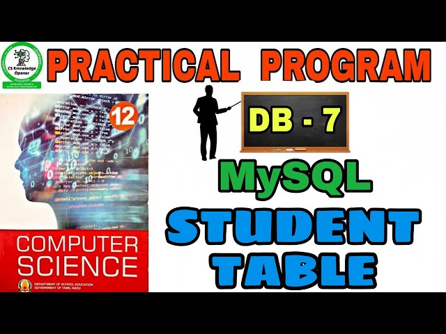 12th Computer Science MySQL Student table practical program exercise 7