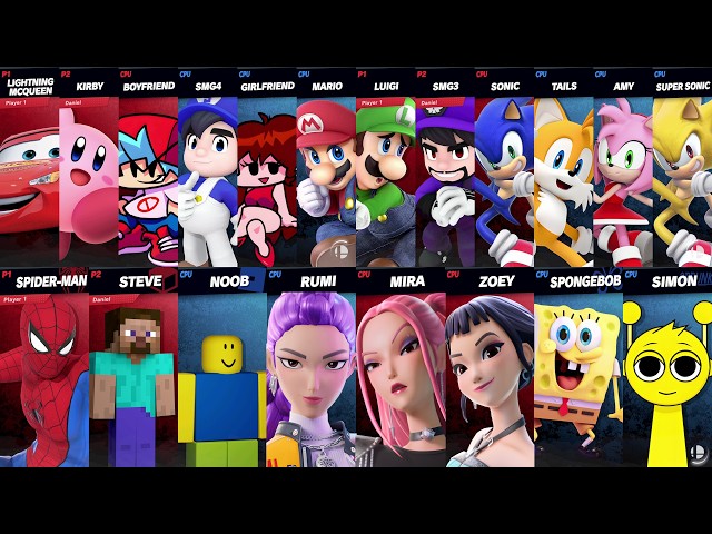 Sonic vs Mario vs Spider-Man vs Minecraft vs Roblox vs Car vs Fortnite | Super Smash Bros