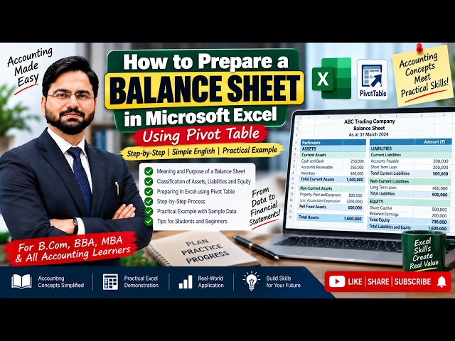 Balance Sheet in Excel Using Pivot Table | Step-by-Step Preparation | Part 6