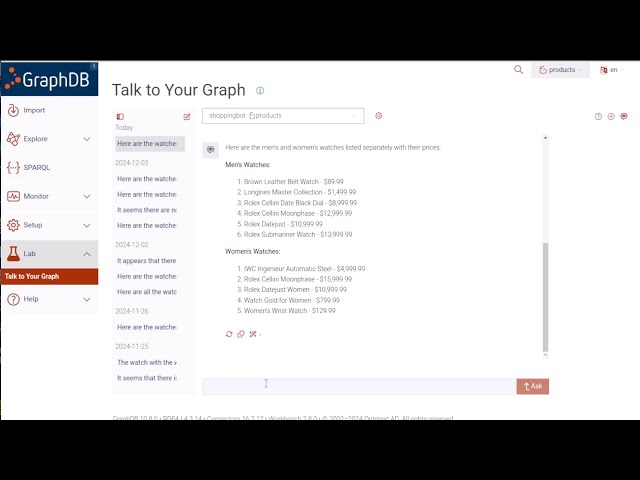 Build a shopping chatbot in four minutes with GraphDB Talk to Your Graph 2.0