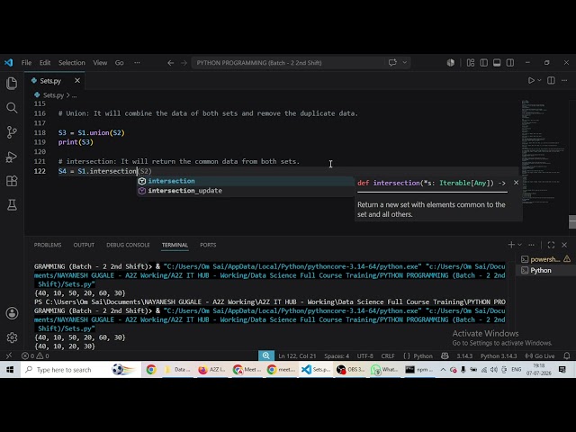 Python Lecture Batch 2: Set Methods Part - 2, Set Join Methods, Frozen Set, Set Rules