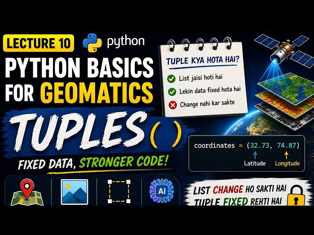 Python Lecture 10 | Tuples in Python Explained in Hindi | Geomatics| Python for Beginners 🚀🐍