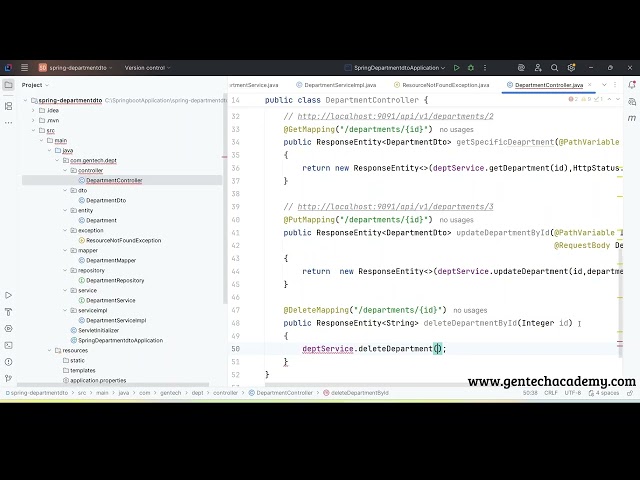 Java Spring Boot Part - 07 | DTO | Develop Delete Department DELETE API | Verified in Postman