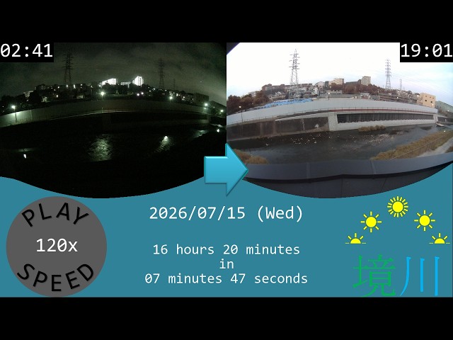 2026/07/15 Tokyo Sakai River Time Lapse / 東京境川タイムラプス(木曽東調池工事)/ Accéléré de la rivière Sakai à Tokyo