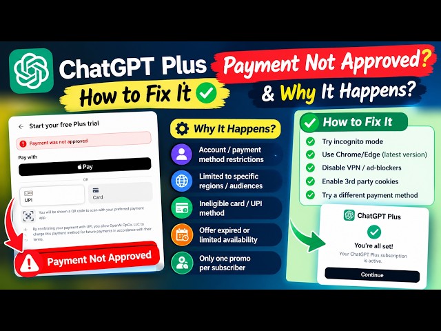 ChatGPT Plus Payment Not Approved? 🔴 How to Fix It & Why It Happens (UPI/Card) | 2026