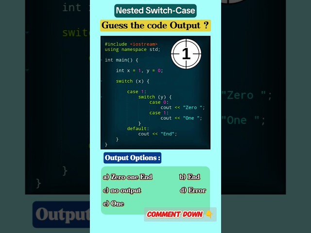 Most tricky C++ code Challenge‼️🤔 Switch-case #45 #cs #programming #learntocode #cpp#codinginterview
