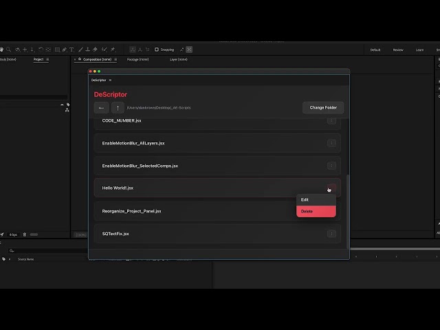 DeScriptor: A Real Script Editor Inside After Effects (ExtendScript, JSX)