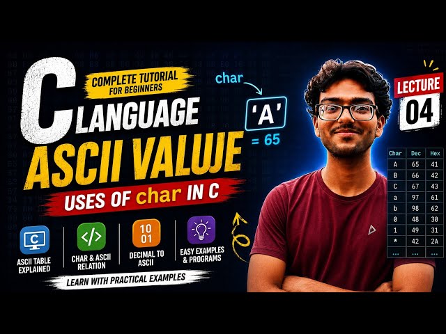 C Language Lecture 4 | ASCII Value & char Data Type in C | Complete Beginner Tutorial 🔥