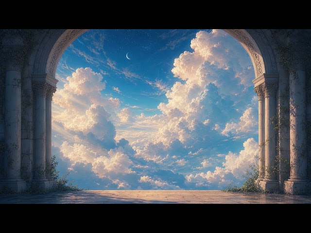 Stone Arch Cloud Sky Moon Seamless Loop 4K No Copyright