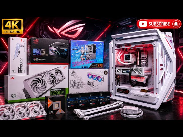 🤍 Ultimate White ROG RTX 5090D Gaming PC Build | AMD Ryzen 9 9950X3D Beast! ASUS ROG Hyperion GR701