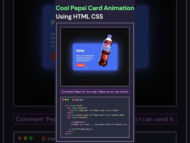 Cool Pepsi card Animation using HTML+CSS #views #like #subscribe #like #trending #viralvideo #code