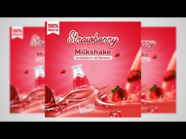 How to Create a Strawberry Milkshake Social Media Banner Design | Photoshop Tutorials