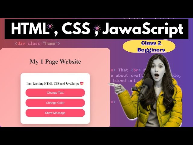 HTML CSS JavaScript Class 2 | 1 Page Website | Beginners Tutorial