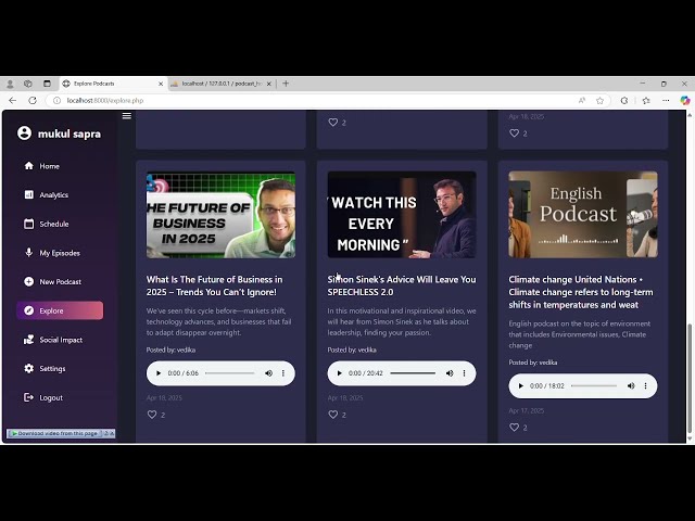 Podcast Website using HTML, CSS, Javascript , PHP and mySQL