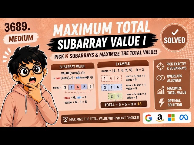Maximum Total Subarray Value I | LeetCode 3689 | Dry Run | Code