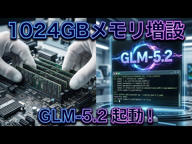 パソコンのメモリを増設してGLM-5.2を動かすョ！【Llama.cpp】【1024GB】
