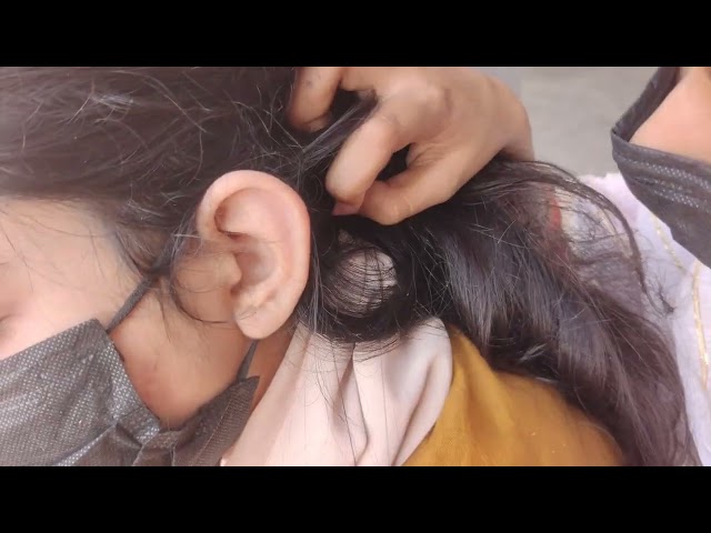 Frizzy long brown 🟤 hair checking with real sound