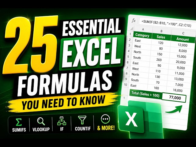 100 Excel Formulas You Need to Know #excel #viral