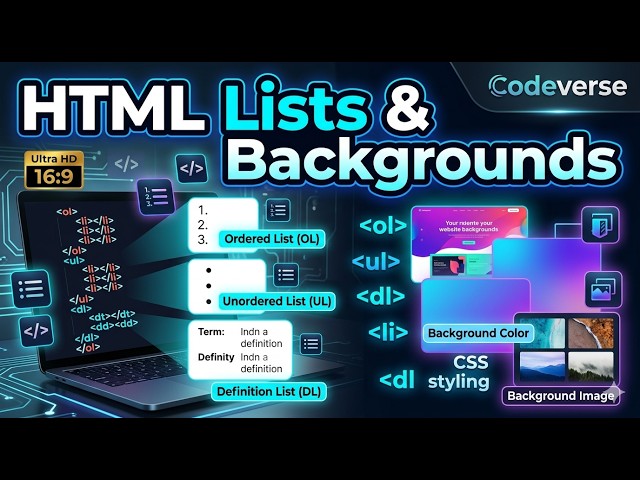 HTML Tutorial for Beginners | Lists + Background Color + Background Image