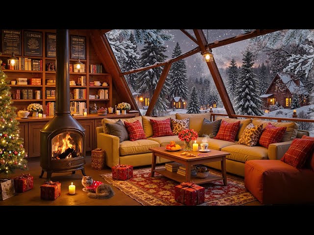Cozy Winter Cabin Ambience Music 🔥 Relaxing Smooth Jazz & Fireplace Sounds for Study Time
