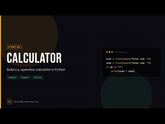 Build a Calculator in Python  Day 1 #pythontutorial #pythonforbeginners #pythonprogramming 