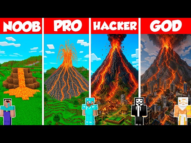 Crazy Volcano Build Battle Challenge - Noob vs Pro vs Hacker vs God - Minecraft Animation